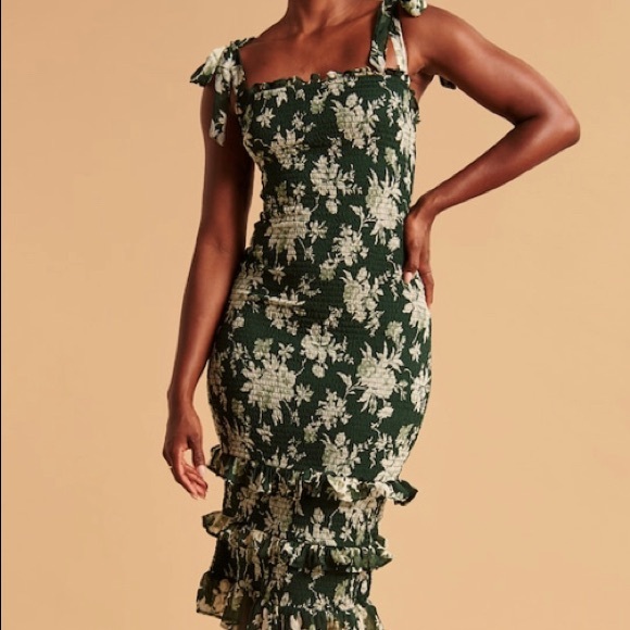 Abercrombie Tie-Strap Smocked Midi Dress - Picture 2 of 5